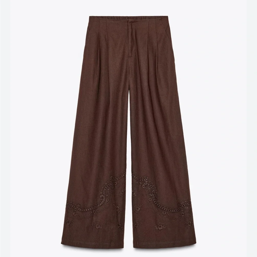 Zara NWT embroidered linen blend trousers 0881/406